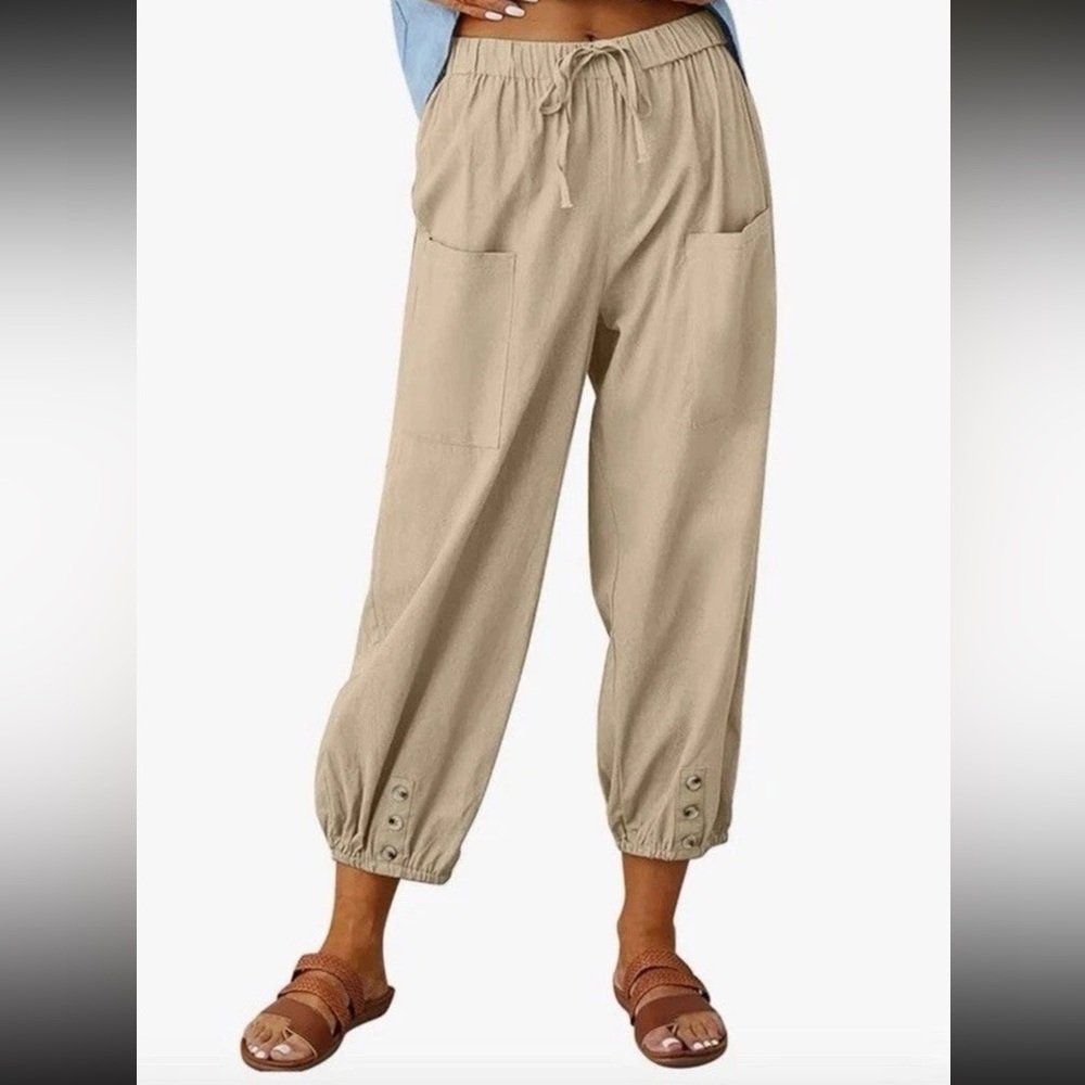 Beige Casual Drawstring Pants - image 1